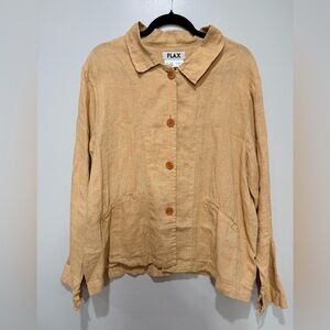 FLAX 100% Linen Jacket Button Front Tan Medium Made in Lithuania